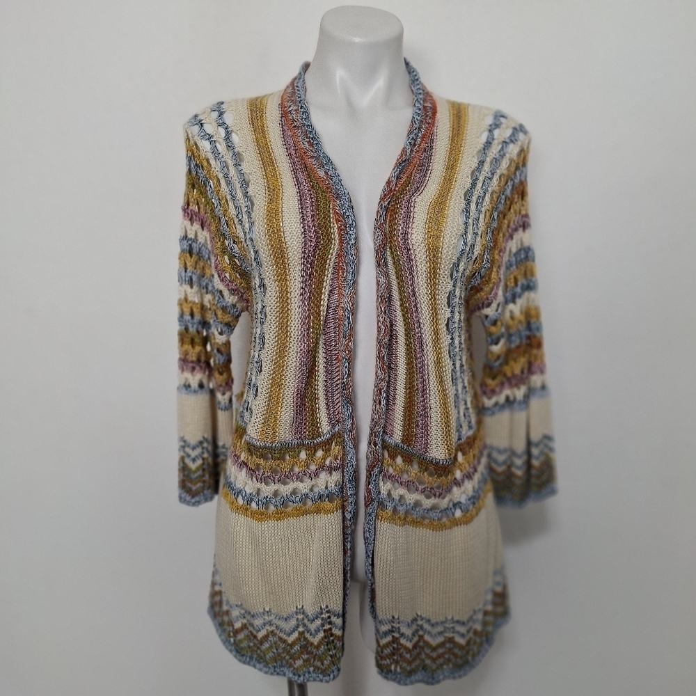 Multiples Crochet Coquette Cottagecore Open Front Bohemian Y2K Long Sweater M